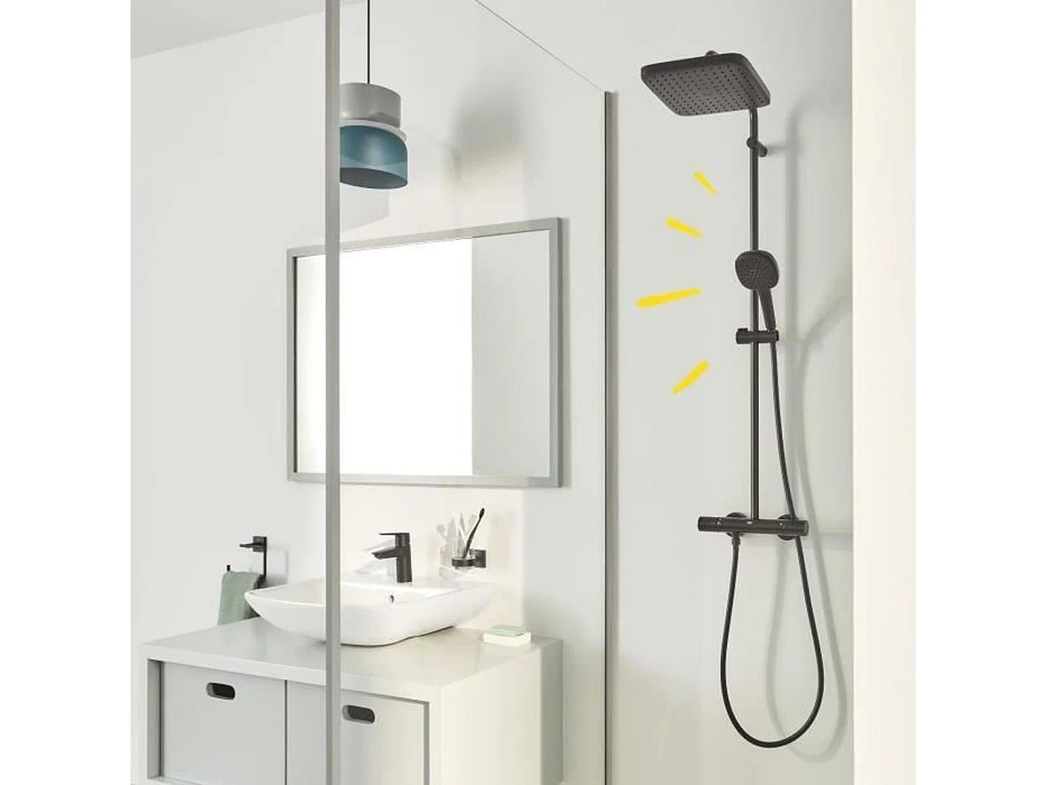 Colonne de douche avec mitigeur thermostatique - Economie d'eau Vitalio Comfort 250 - Noir mat