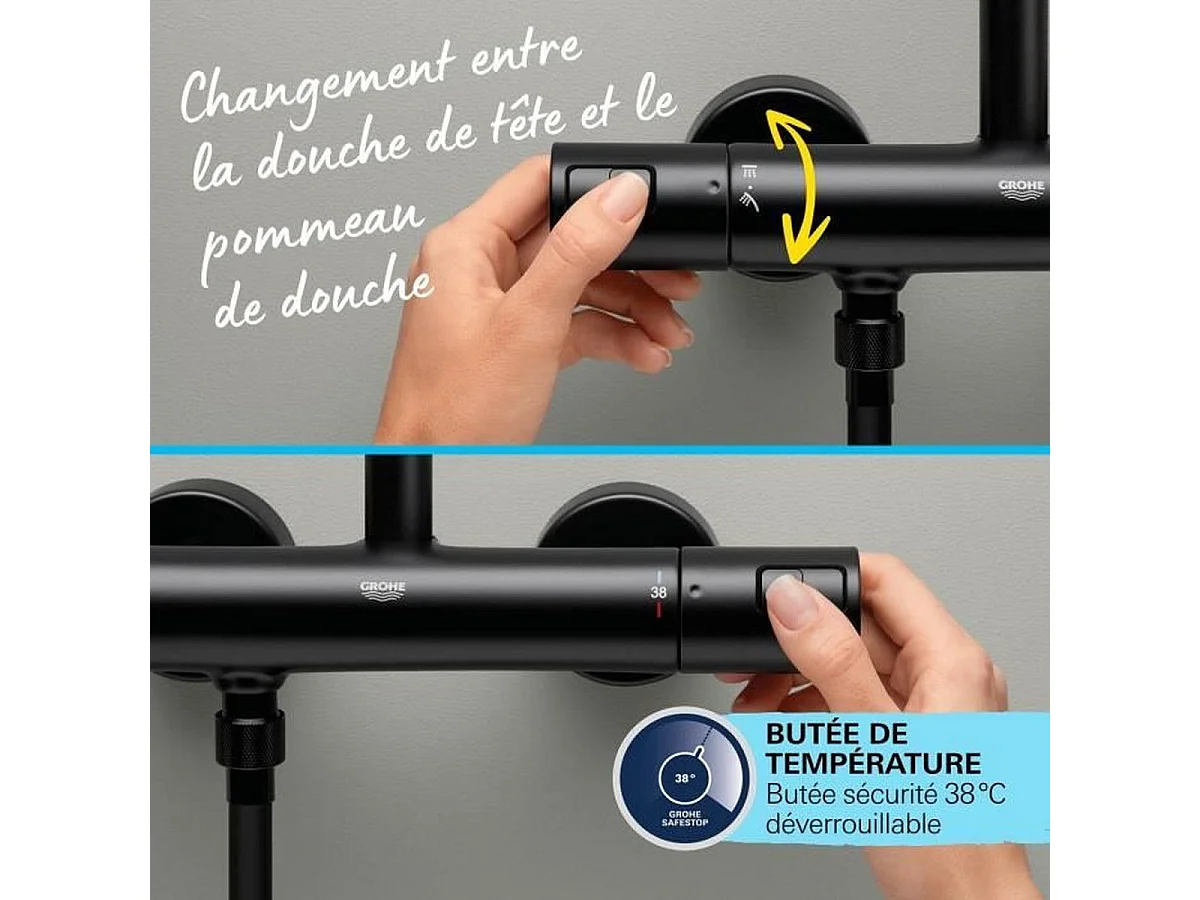 Colonne de douche avec mitigeur thermostatique - Economie d'eau Vitalio Comfort 250 - Noir mat