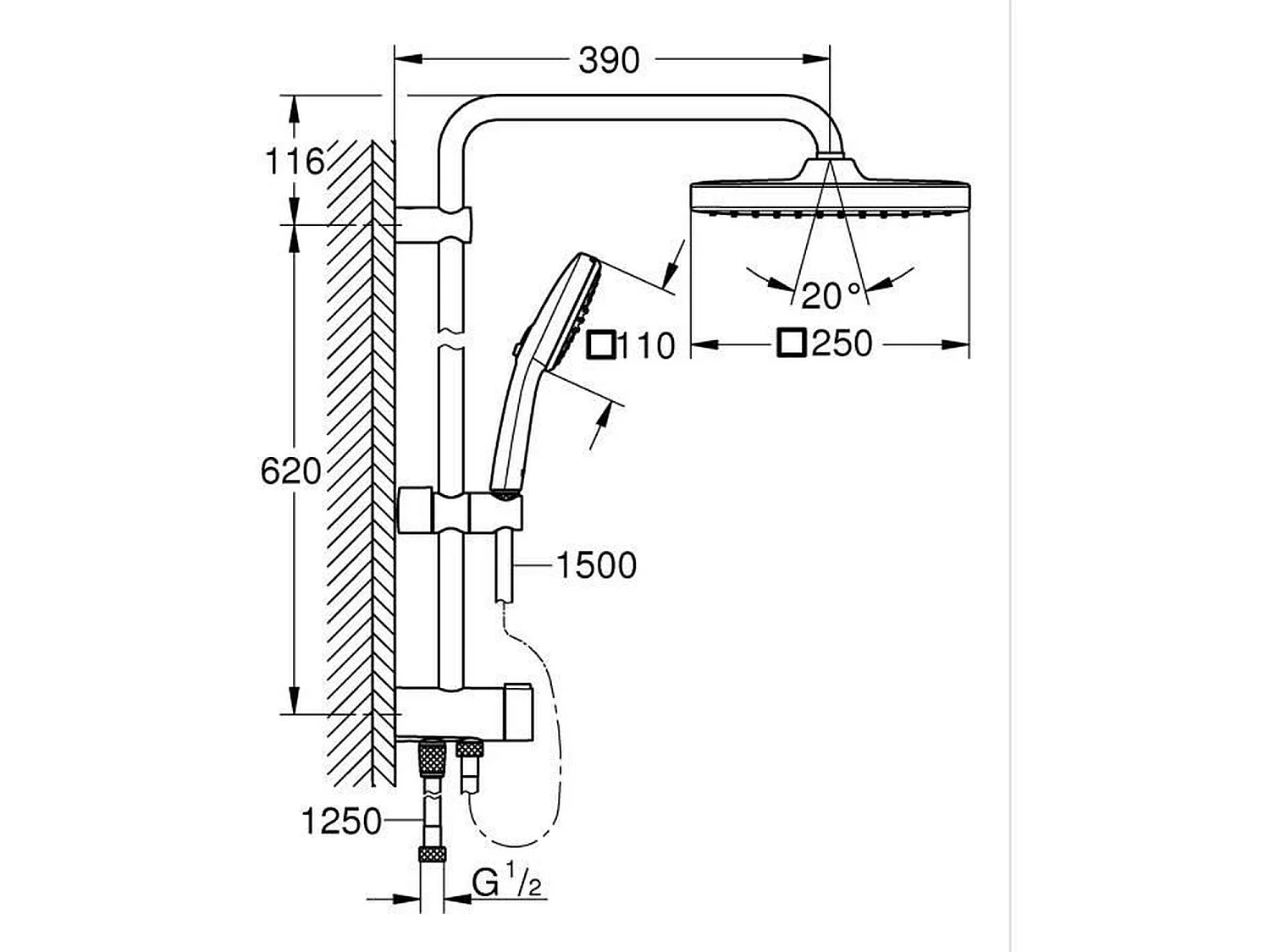 Columna de ducha GROHE Vitalio Comfort 250 con desviador manual Cromo