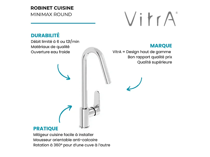 Robinet de cuisine haut VitrA Minimax Round chromé