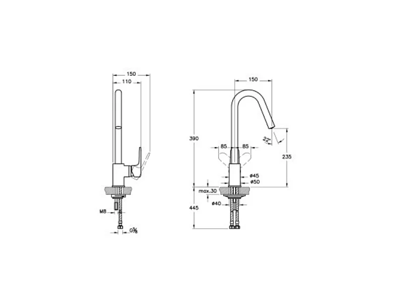 Robinet de cuisine haut VitrA Minimax Round chromé