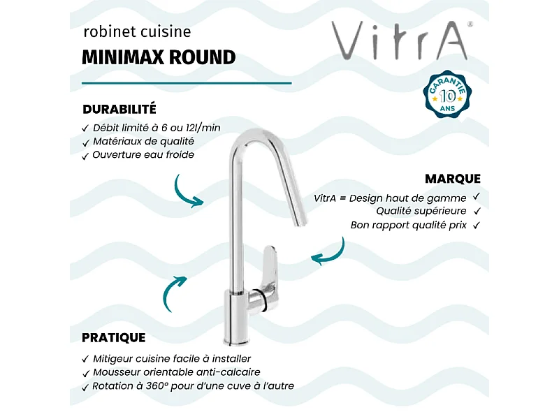 Robinet de cuisine haut VitrA Minimax Round chromé