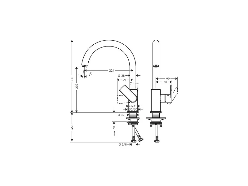 Robinet de cuisine HANSGROHE Vernis Shape M35 210 chromé