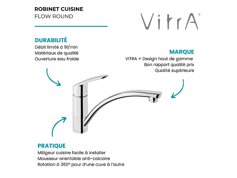 Robinet de cuisine bec bas VitrA Flow Round chromé