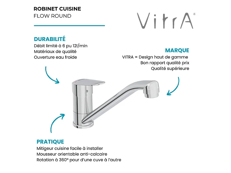 Robinet de cuisine BlueStep VitrA Flow Round chromé