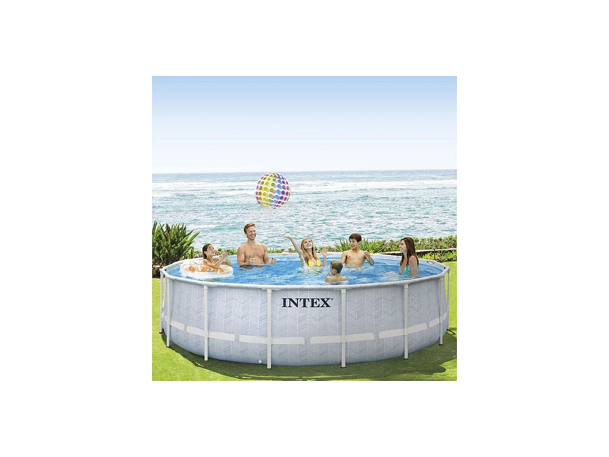 Kit Piscine Hors-Sol Tubulaire Ronde "Chevron" 488x122cm Gris