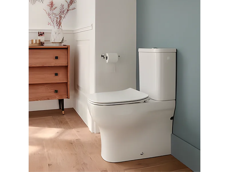 WC à poser compact sans bride sortie universelle JACOB DELAFON avec abattant extra-plat, déclipsable et frein de chute