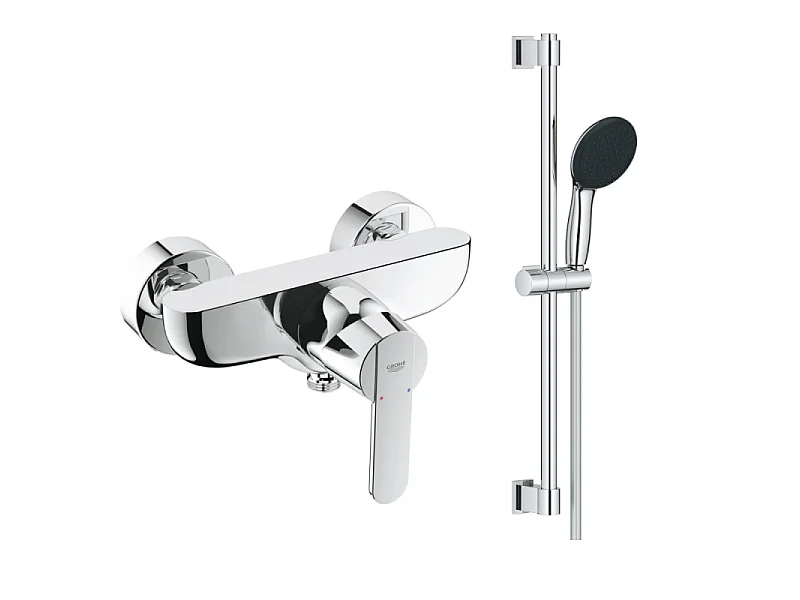 Pack mitigeur douche mécanique GROHE Quickfix Get + Ensemble rond barre et pommeau de douche 2 jets Vitalio Comfort 110 Chromé