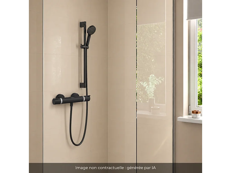 Pack mitigeur douche thermostatique HANSGROHE Ecostat Comfort + Ensemble pommeau Vernis Blend EcoSmart 2 jets avec barre noir mat