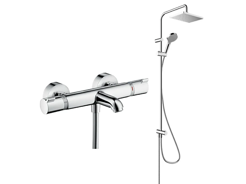 Pack mitigeur bain douche thermostatique HANSGROHE Ecostat Comfort + Colonne HANSGROHE Vernis Shape 230 chromé