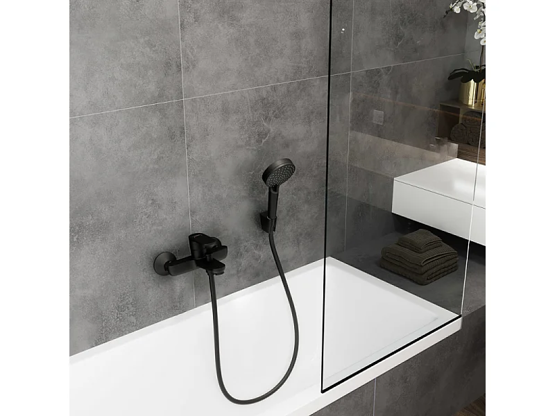 Pack mitigeur bain douche mécanique HANSGROHE Vernis Blend + colonne HANSGROHE Vernis Blend 200 noir mat