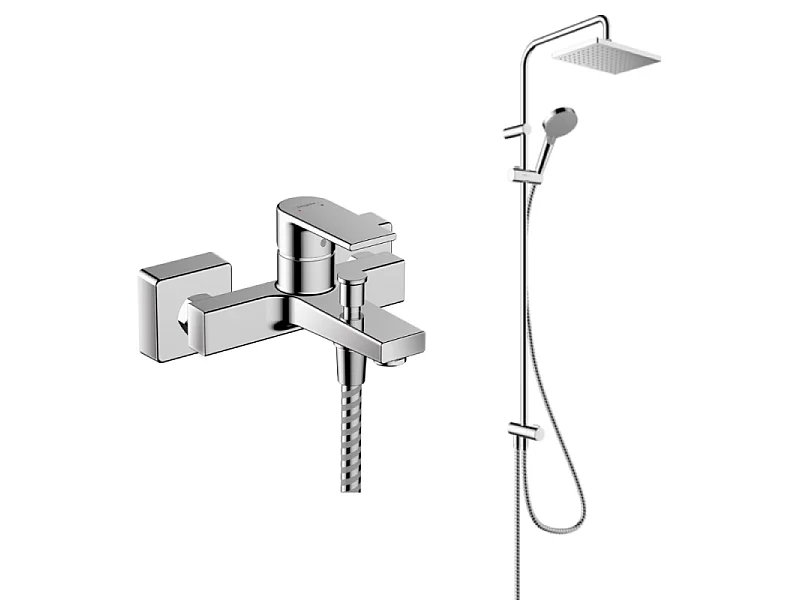 Pack mitigeur bain douche mécanique HANSGROHE Vernis Shape + colonne HANSGROHE Vernis Shape 230 chromé