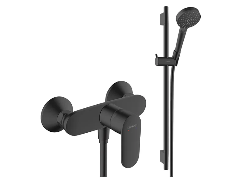 Pack mitigeur douche mécanique HANSGROHE Vernis Blend + Ensemble pommeau Vernis Blend EcoSmart 2 jets avec barre noir mat