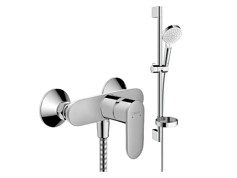 Pack mitigeur douche mécanique HANSGROHE Vernis Blend chromé + Ensemble de douche Crometta 2 jets blanc/chromé