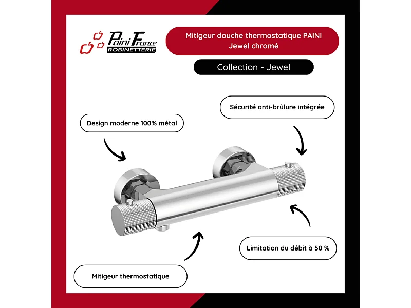 Mitigeur douche thermostatique PAINI Jewel chromé