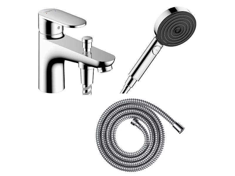 Pack mitigeur bain douche mécanique HANSGROHE Vernis Blend C2 + Pommeau de douche Pulsify Select 105 + Flexible Metaflex chromé