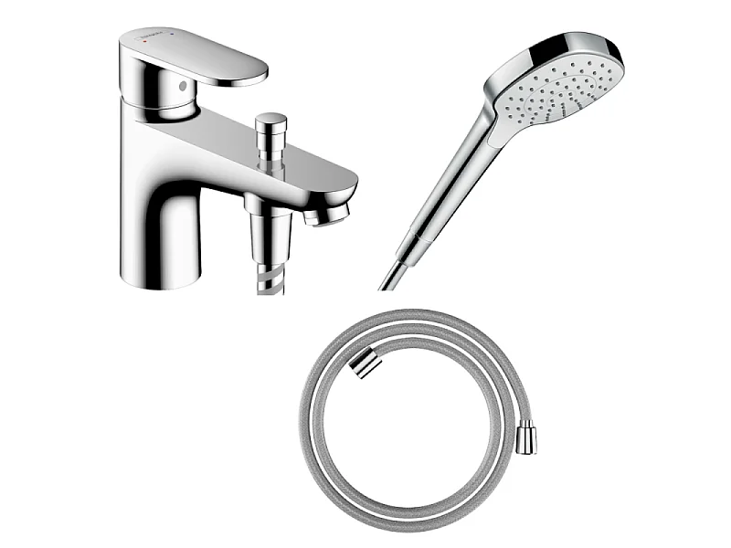 Pack mitigeur bain douche mécanique HANSGROHE Vernis Blend C2 + Pommeau de douche Croma 110 + Flexible Designflex chromé