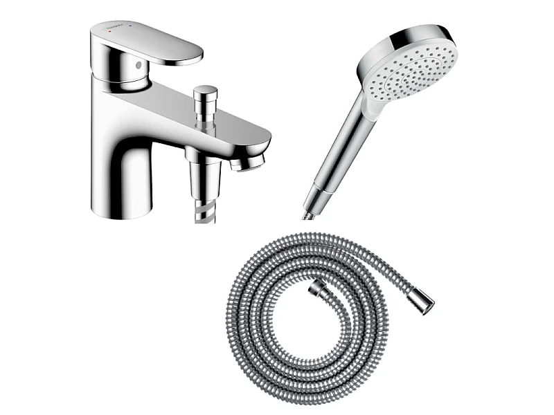 Pack mitigeur bain douche mécanique HANSGROHE Vernis Blend C2 + Pommeau de douche Crometta + Flexible Metaflex chromé