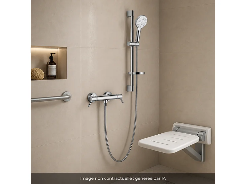 Pack mitigeur douche thermostatique HANSGROHE Ecostat Comfort Care chromé + Ensemble de douche Crometta 2 jets blanc/chromé