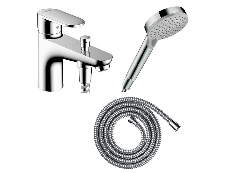 Pack mitigeur bain douche mécanique HANSGROHE Vernis Blend C2 + Pommeau de douche Vernis Blend + Flexible Metaflex chromé