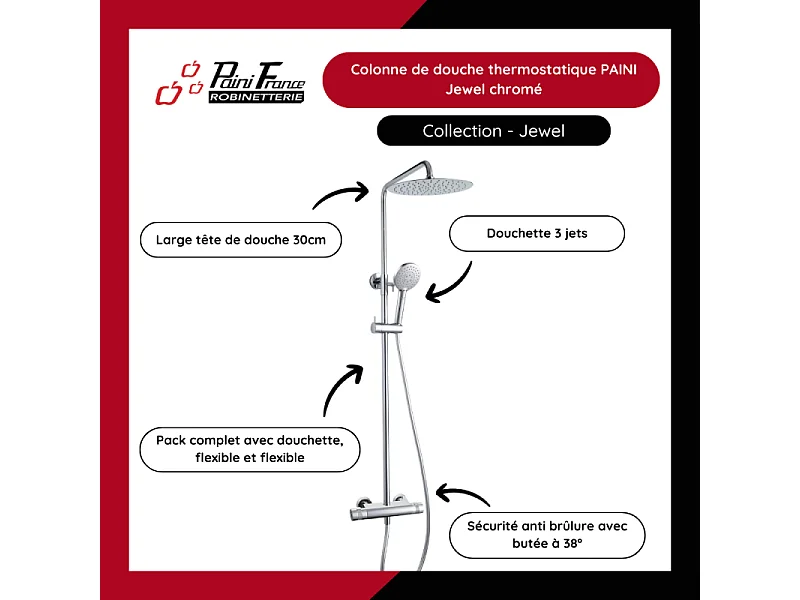 Colonne de douche thermostatique PAINI Jewel chromé