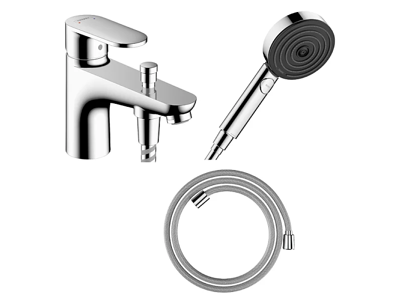 Pack mitigeur bain douche mécanique HANSGROHE Vernis Blend C2 + Pommeau de douche Pulsify Select 105 + Flexible Designflex chromé