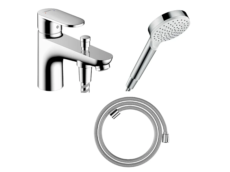 Pack mitigeur bain douche mécanique HANSGROHE Vernis Blend C2 + Pommeau de douche Crometta + Flexible Designflex chromé