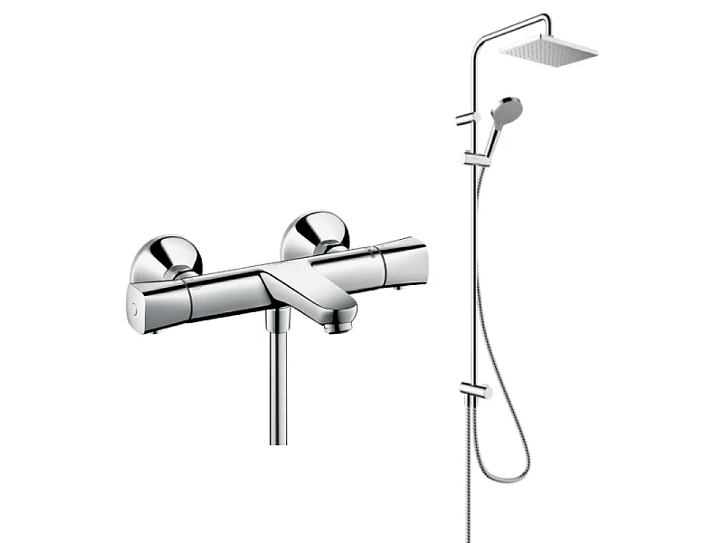 Pack mitigeur bain douche thermostatique HANSGROHE Ecostat Universal + colonne HANSGROHE Vernis Shape 230 chromé