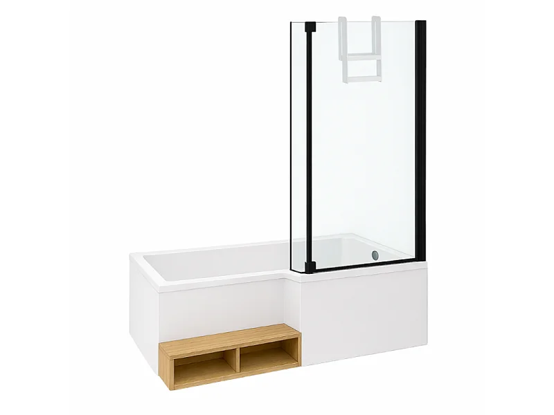 Pack baignoire bain douche 170 x 90 JACOB DELAFON Neo version droite + pare bain noir mat + tablier de baignoire en angle