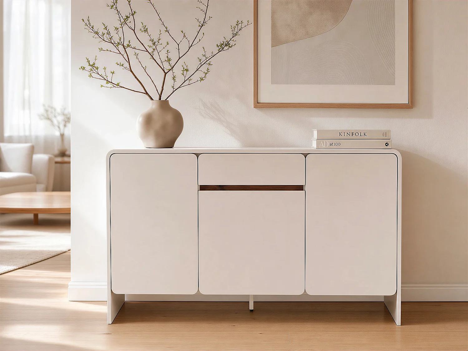 Buffet avec 3 portes et 1 tiroir  - Beige et naturel foncé - DYSARA