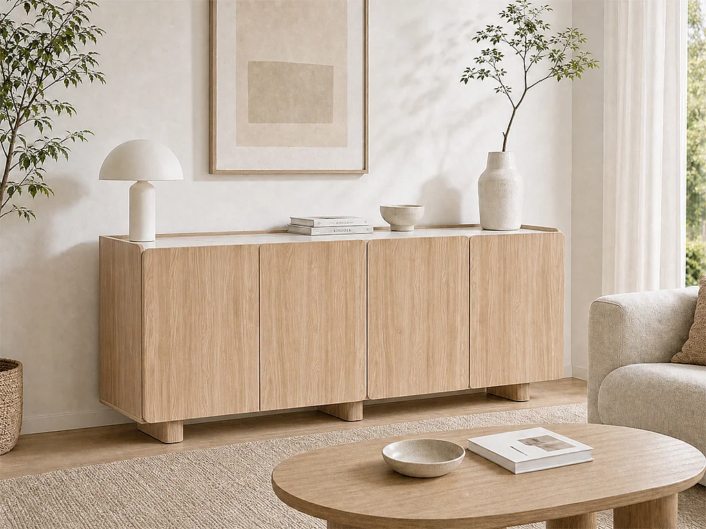 Buffet avec 4 portes - Naturel clair et beige - NOZYLO
