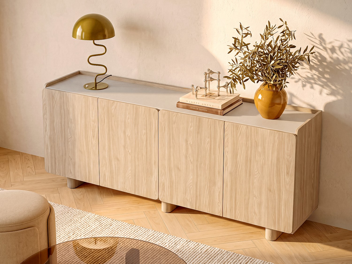 Sideboard mit 4 Türen - Naturfarben hell und Beige NOZYLO