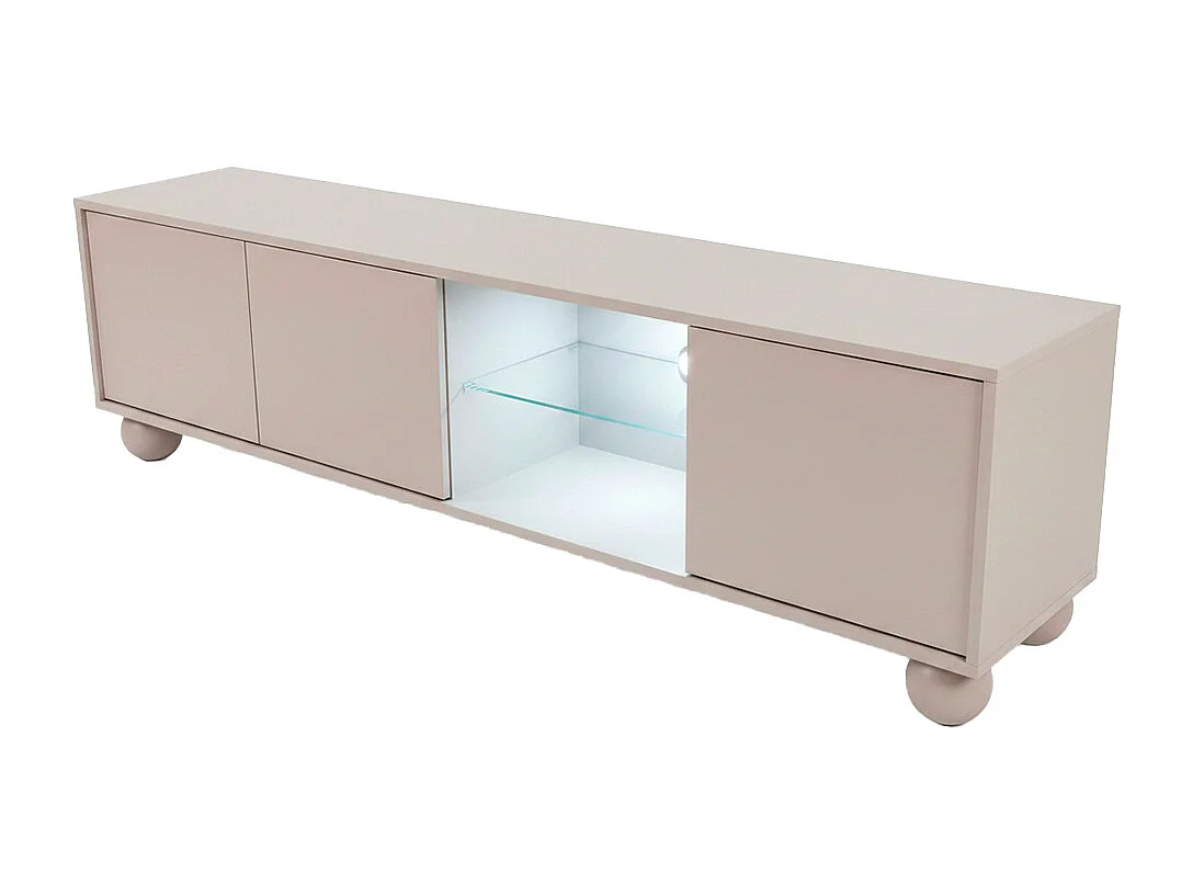Meuble TV 3 portes et 2 niches avec LEDs - Beige - MYVARO