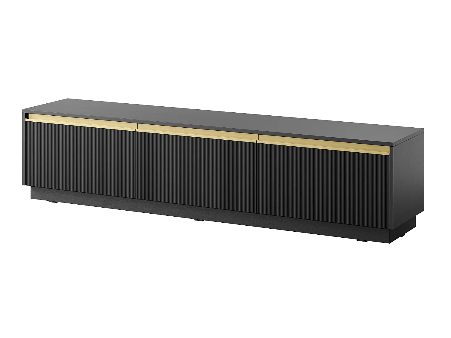 Hängendes / stehendes TV-Lowboard Baron 180 cm, geriffelte Fronten, Schwarz
