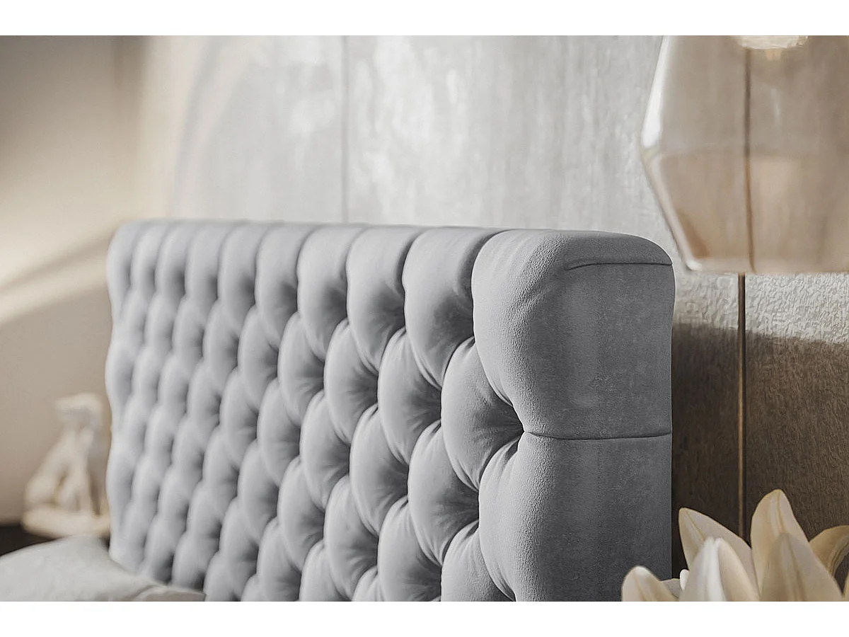 Lit adulte 160x200 Furis - Lit double avec Rangment - Lit rembourré, lit chesterfield 140x200 - Velvet Noir (Amor Velvet 4322)