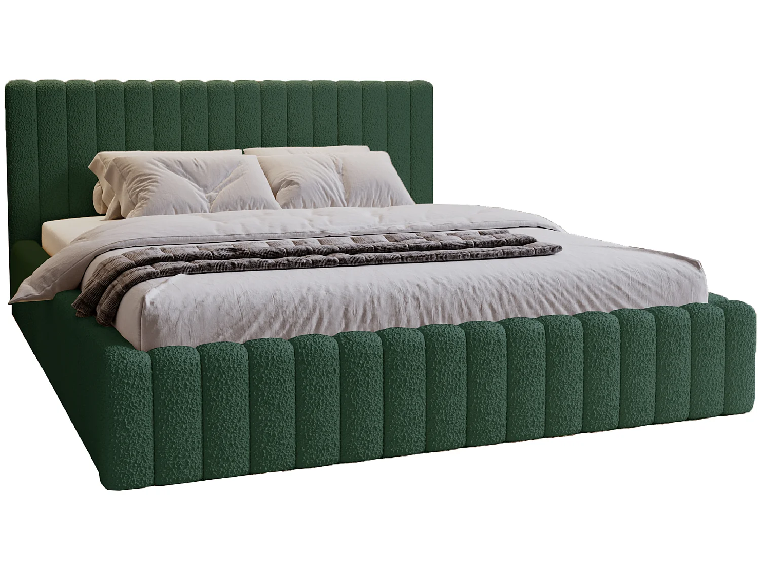 Emporius Lit Rembourré 200x200 cm Billo - lit double avec Rangement, Tête de Lit - Lit adulte, Chambre d'Adolescent - Bouclé Vert (Anthology 13)