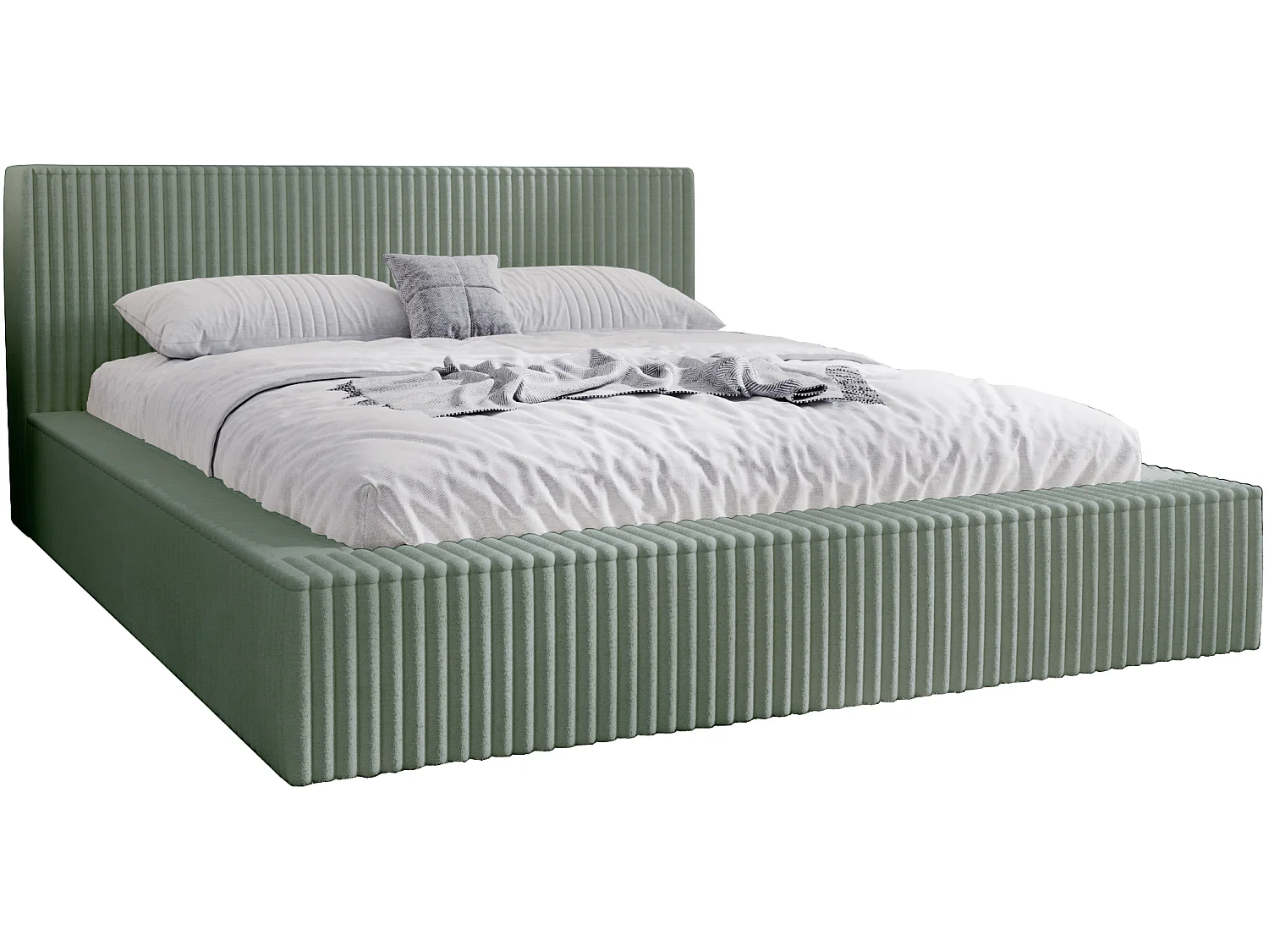 Emporius Lit avec cadre 200 x 200 Buffy - Lit capitonné avec Rangement, Tissu de fourrure, Vert (Vito 77)