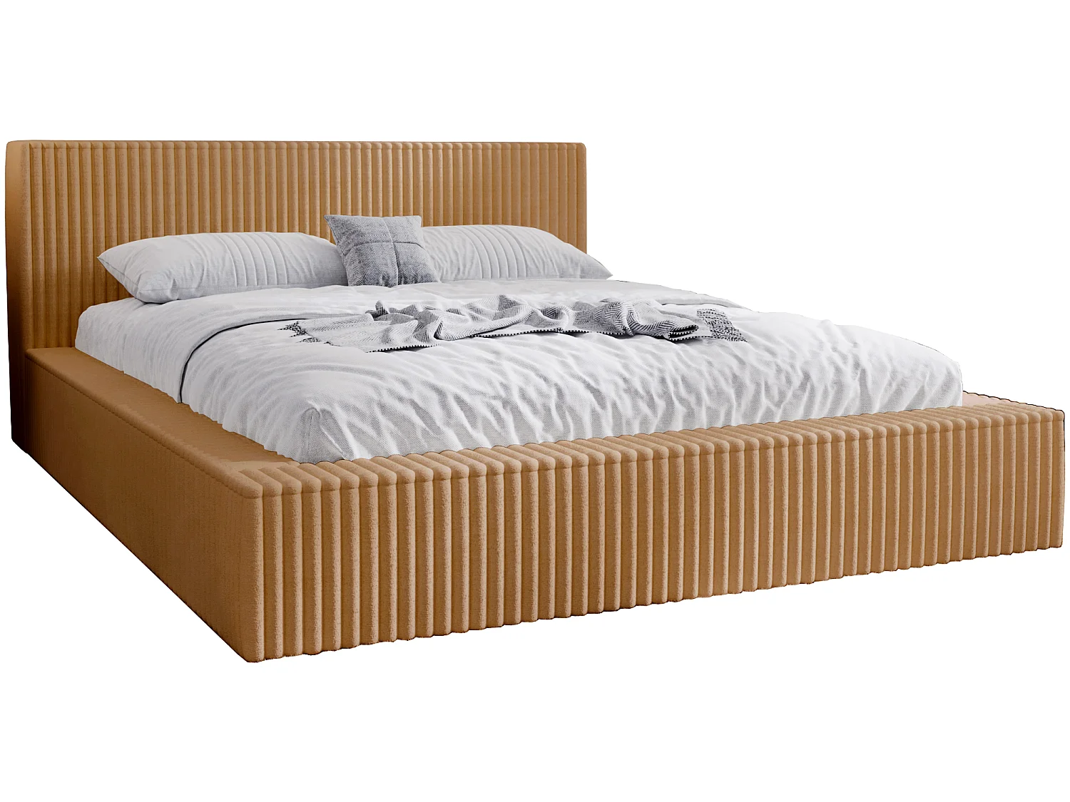 Emporius Lit avec cadre 160 x 200 Buffy - Lit capitonné avec Rangement, Tissu de fourrure, Orange (Vito 44)