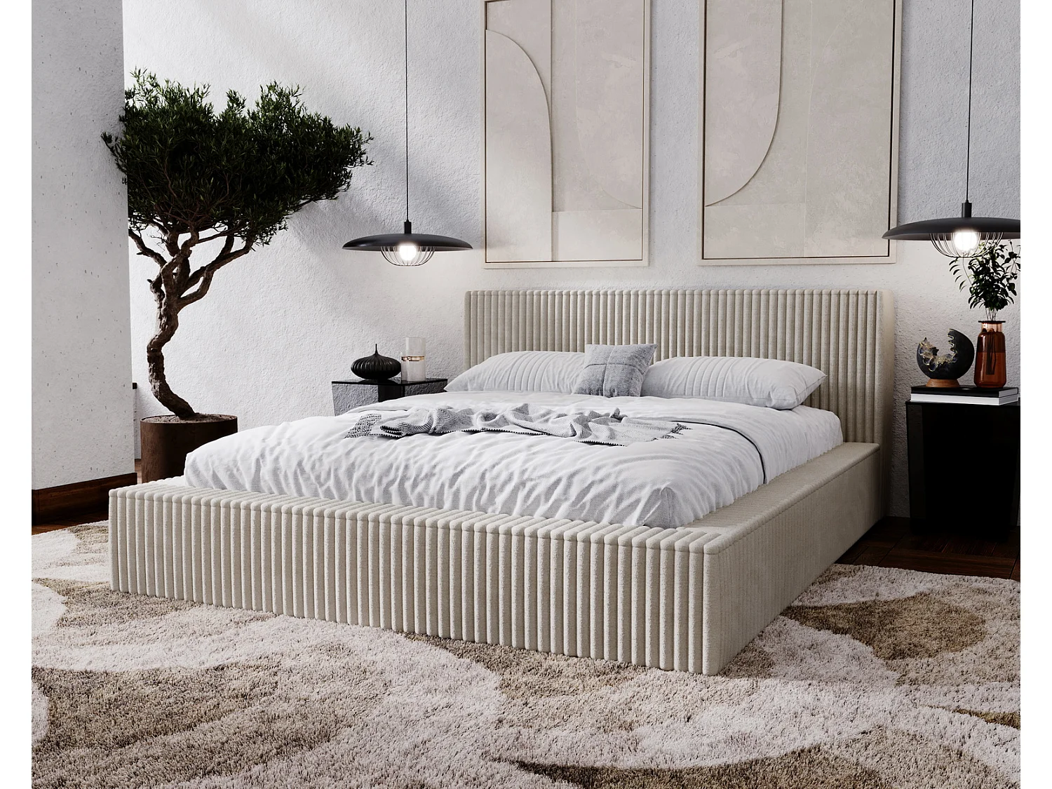 Emporius Lit avec cadre 180 x 200 Buffy - Lit capitonné avec Rangement, Tissu de fourrure, Gris clair (Vito 07)