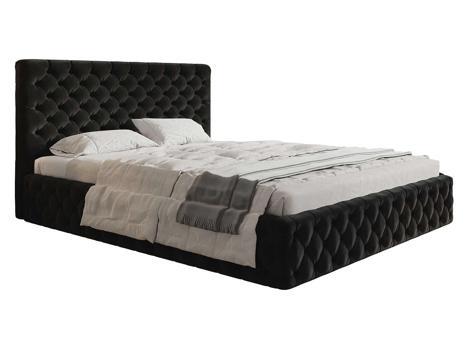 Lit adulte 180x200 Furis - Lit double avec Rangment - Lit rembourré, lit chesterfield 140x200 - Velvet Noir (Amor Velvet 4322)