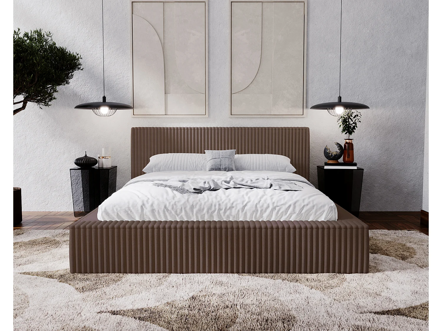 Emporius Lit avec cadre 140 x 200 Buffy - Lit capitonné avec Rangement, Tissu de fourrure, Brun (Vito 45)