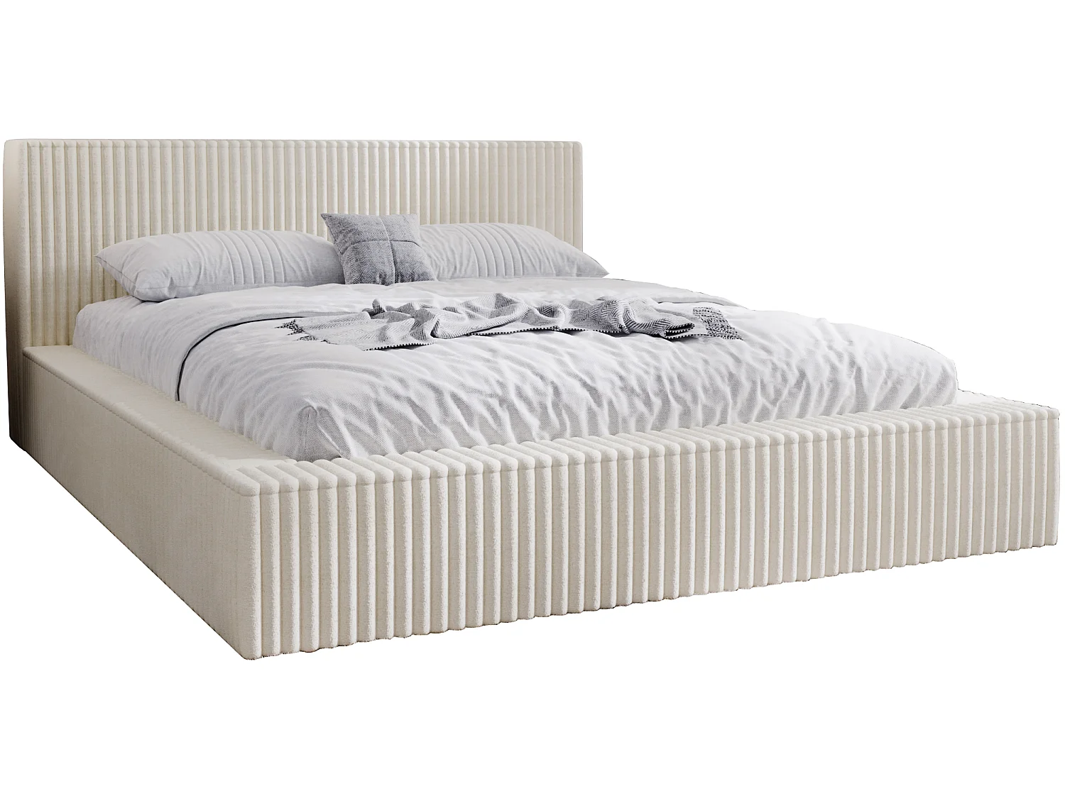 Emporius Lit avec cadre 200 x 200 Buffy - Lit capitonné avec Rangement, Tissu de fourrure, Beige (Vito 23)