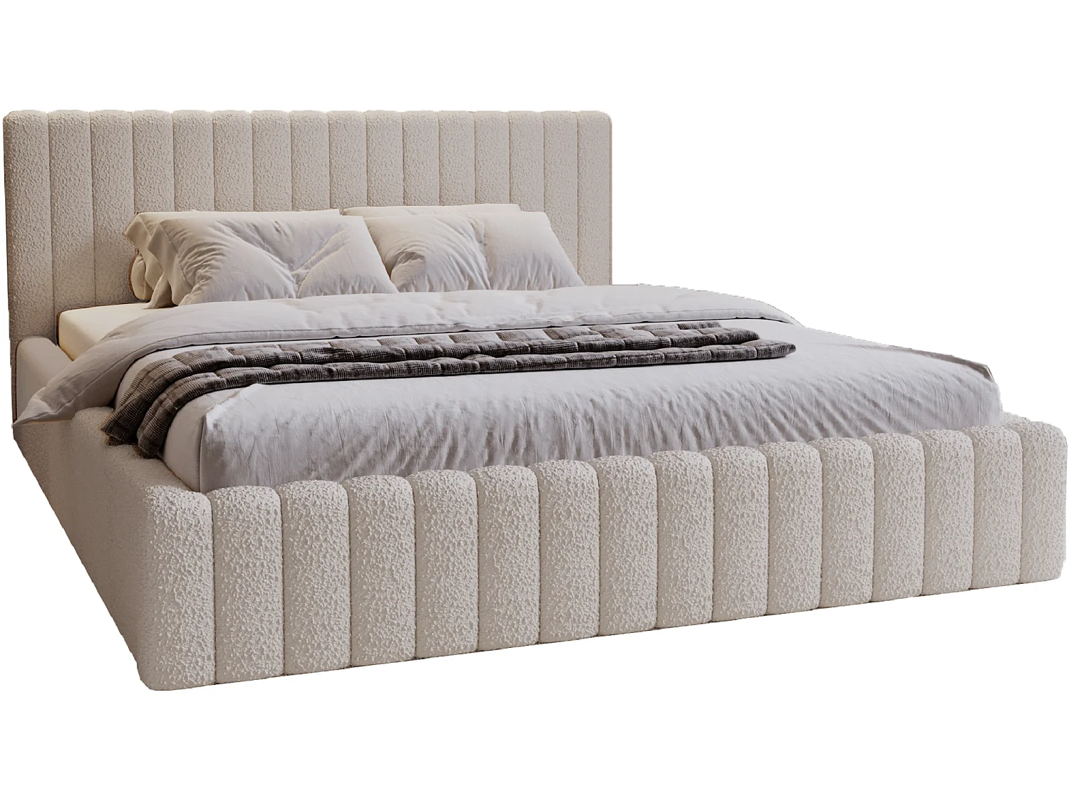 Emporius Lit Rembourré 140x200 cm Billo - lit double avec Rangement, Tête de Lit - Lit adulte, Chambre d'Adolescent - Bouclé Crème (Anthology 1)