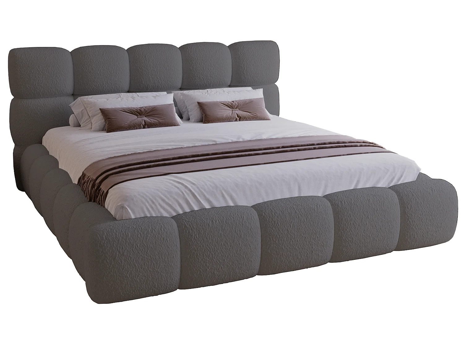 Lit rembourré 200x200 cm Lucca - lit coffre, bouclé, sommier - Gris (Lambi 12)