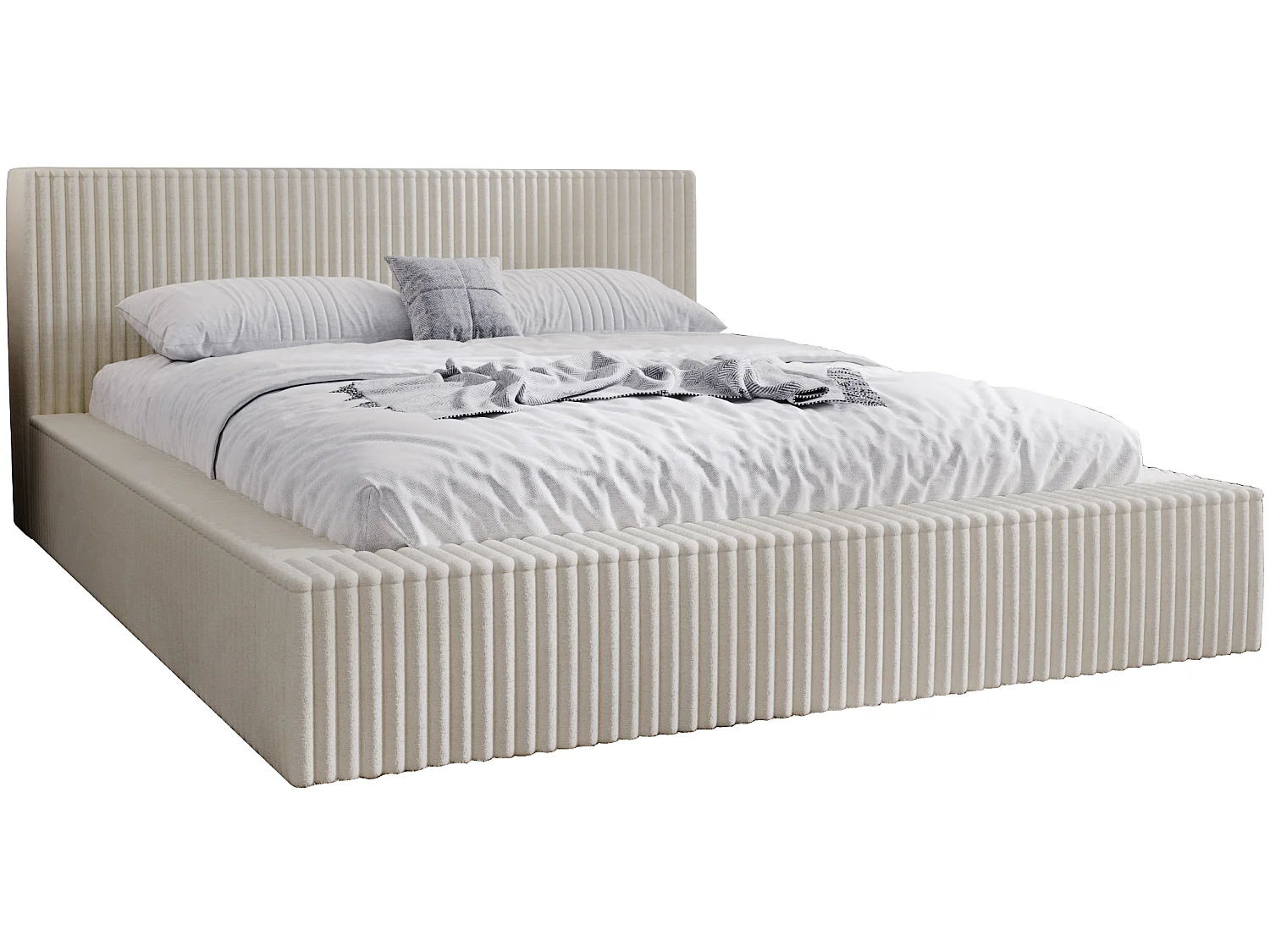 Emporius Lit avec cadre 200 x 200 Buffy - Lit capitonné avec Rangement, Tissu de fourrure, Gris clair (Vito 07)