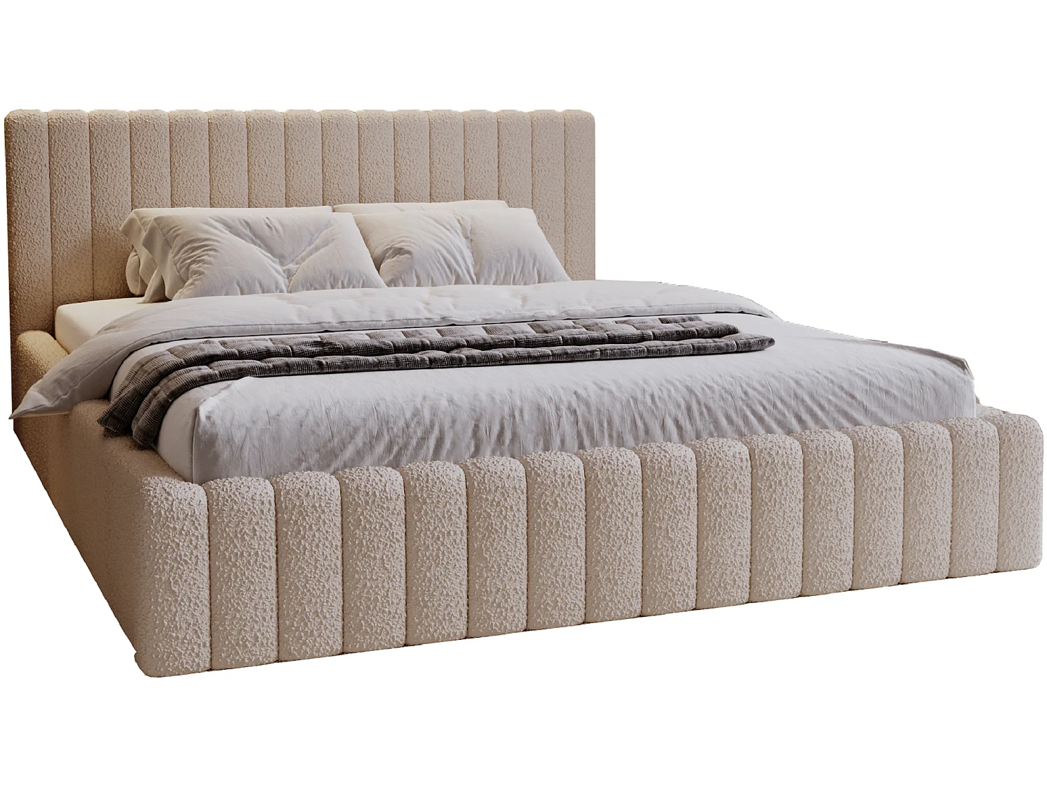 Emporius Lit Rembourré 140x200 cm Billo - lit double avec Rangement, Tête de Lit - Lit adulte, Chambre d'Adolescent - Bouclé Beige (Anthology 3)