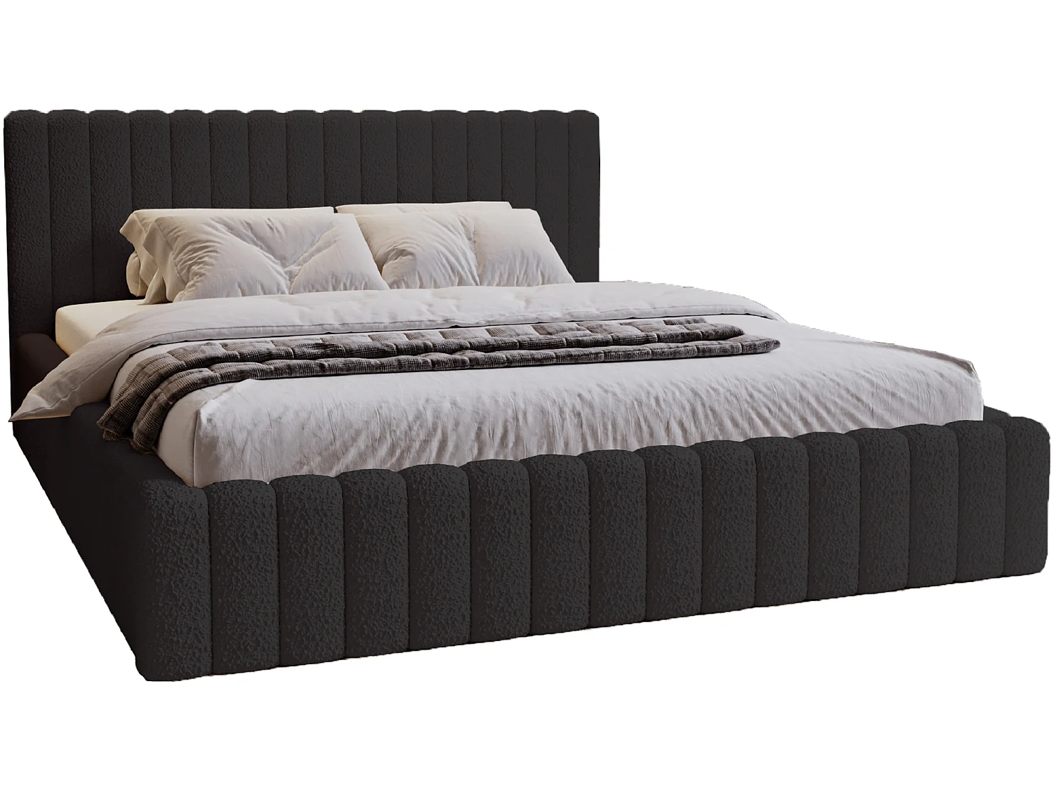 Emporius Lit Rembourré 140x200 cm Billo - lit double avec Rangement, Tête de Lit - Lit adulte, Chambre d'Adolescent - Bouclé Noir (Anthology 19)