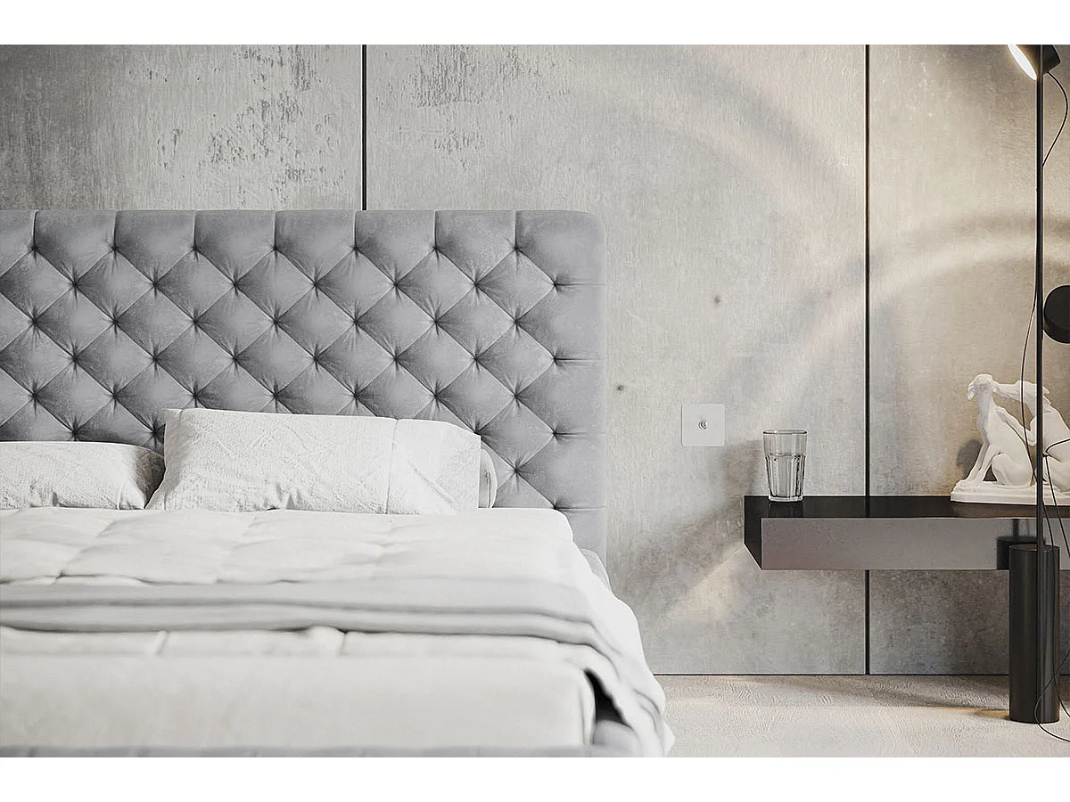 Lit adulte 160x200 Furis - Lit double avec Rangment - Lit rembourré, lit chesterfield 140x200 - Velvet Gris clair (Jasmine 90)