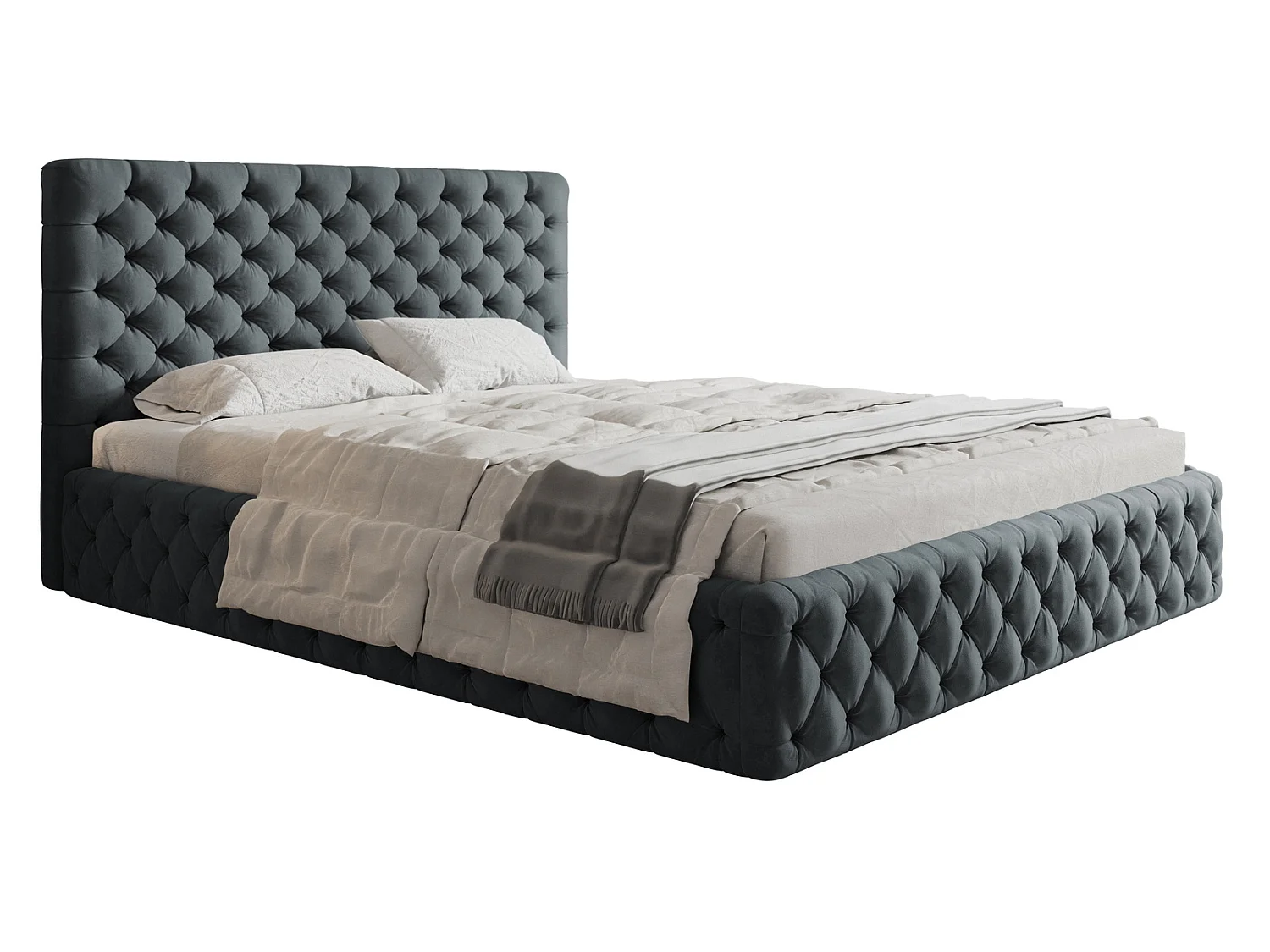 Lit adulte 160x200 Furis - Lit double avec Rangment - Lit rembourré, lit chesterfield 140x200 - Velvet Gris foncé (Jasmine 96)