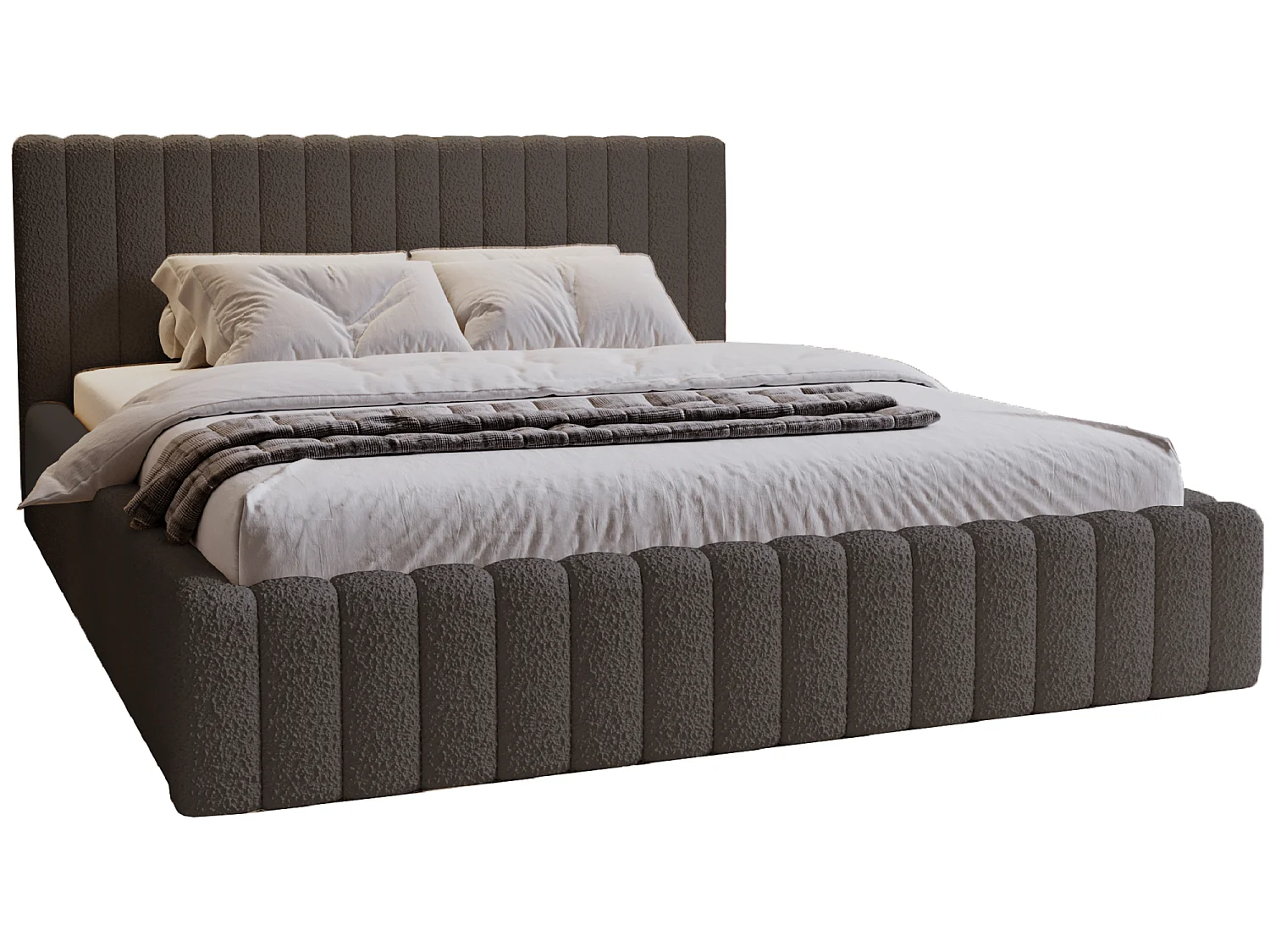 Emporius Lit Rembourré 200x200 cm Billo - lit double avec Rangement, Tête de Lit - Lit adulte, Chambre d'Adolescent - Bouclé Gris foncé (Anthology 18)
